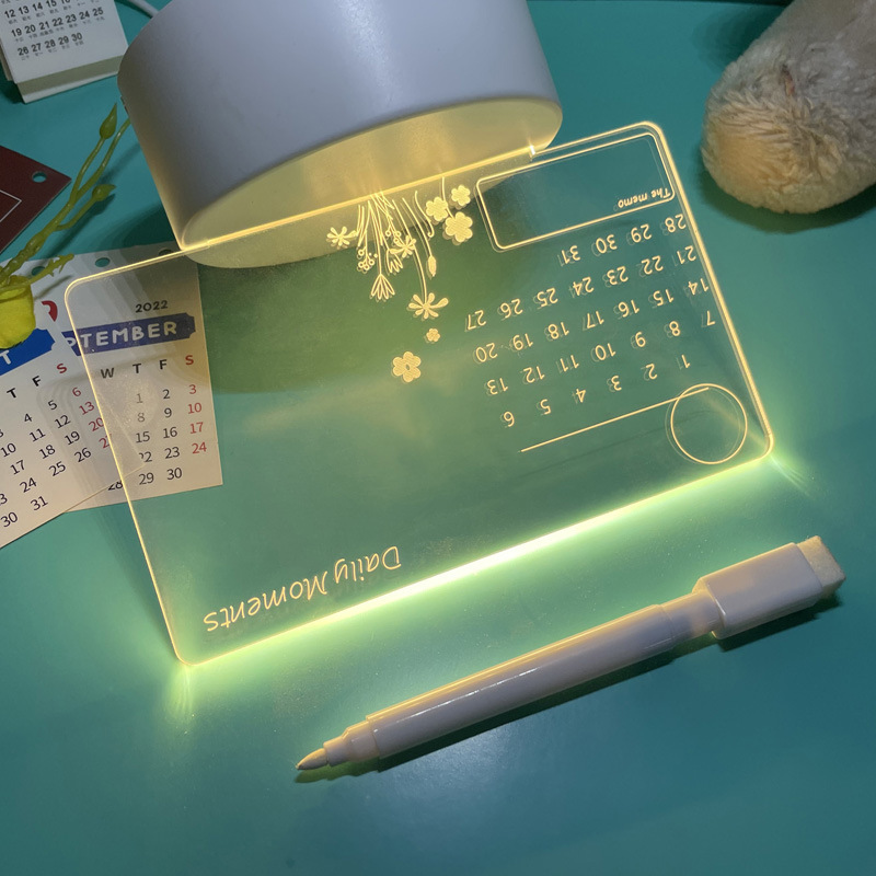 Akryl gennemsigtig lysende kalender note tavle sletbar ins opslagstavle husholdning memo prompt desktop lille bordlampe