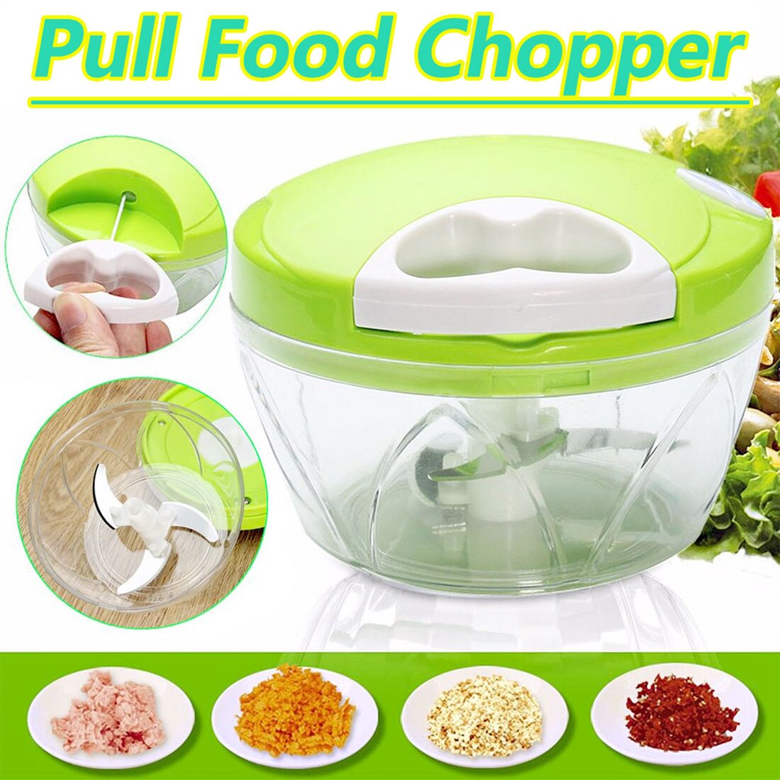 Hand Chopper Handleiding Touw Keukenmachine Silcer Shredder Salade Maker Knoflook Ui Slicer Cutter Keuken Gereedschap 500Ml