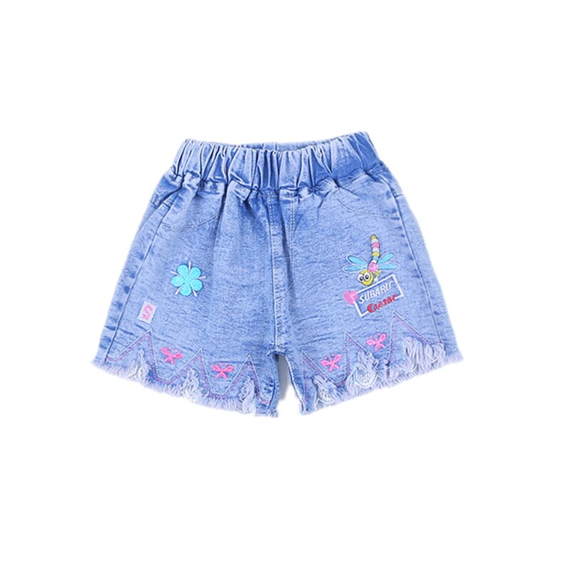 Meisjes Leuke Cartoon Korte Kinderen Zomer Denim Borduurwerk Broek Kinderen 3 4 5 6 7 Jaar Prachtige Kleren zuigelingen Kostuum