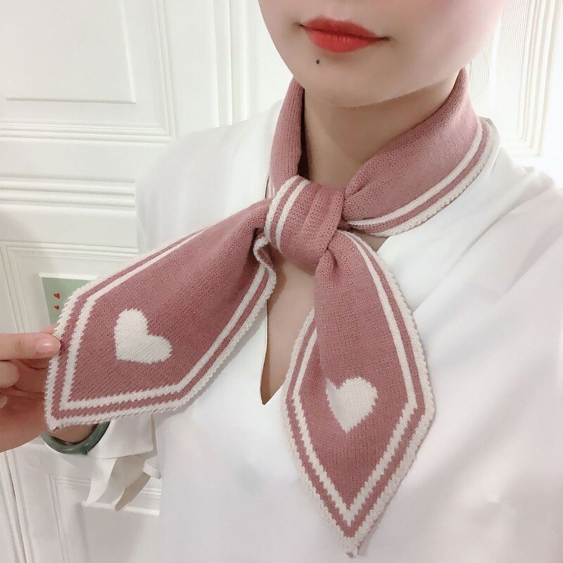 Forår strik uld kvinde tørklæde kærlig hjerte ren farve halstørklæde bufanda mujer hår tørklæde 95-9.5cm dame tørklæder hovedbeklædning