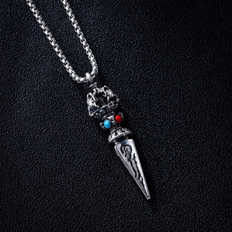 Collier Vajra avec pendentif mythe Oriental pour hommes, amulette, tibétain, bijoux de fête Punk de: Turquoise-1