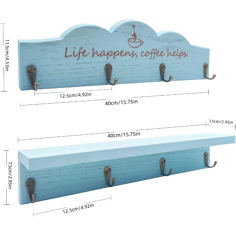 Porte-gobelet à café, décoration murale de cuisine, décorations de ferme, décor de bureau de station de café, affichage de tasse, ensemble de 2 pièces: Bleu