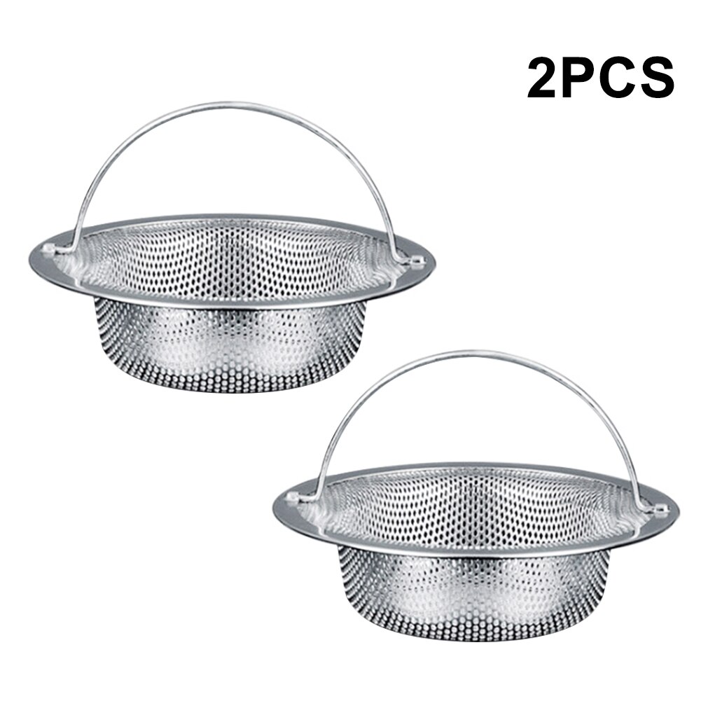 2pcs Sink Strainer Wash Basin With Handle Fast Flow Food Catcher Stainless Steel Home Filter Kitchen Anti Blocking Large Basket