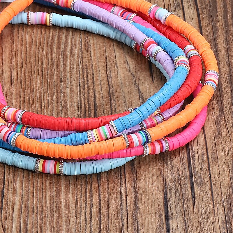 G. Ycx 6 Mm Strand Heishi Kralen Kraag Kettingen Regenboog Gestreepte Polymeer Klei Strand Surfer Ketting Choker Voor Vrouwen Meisje