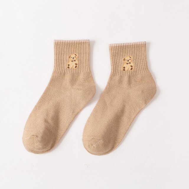 Effen Kleur Sokken Mid Tube Gebreide Japanse Koreaanse Losse Lange Kousen Meisje Ins Retro Zachte Mode Trend Lente Herfst Sokken: qian-ka-bear