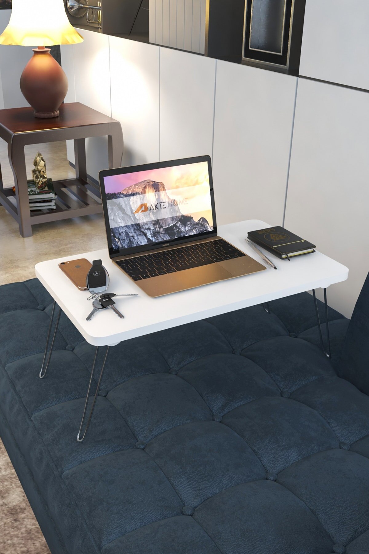 Opvouwbare Laptop Tafel Voor Werken Ontbijt Tafel, Pvc Coating, Voeten Metalen, Opvouwbaar, 60*35*28Cm Speciale Laptop