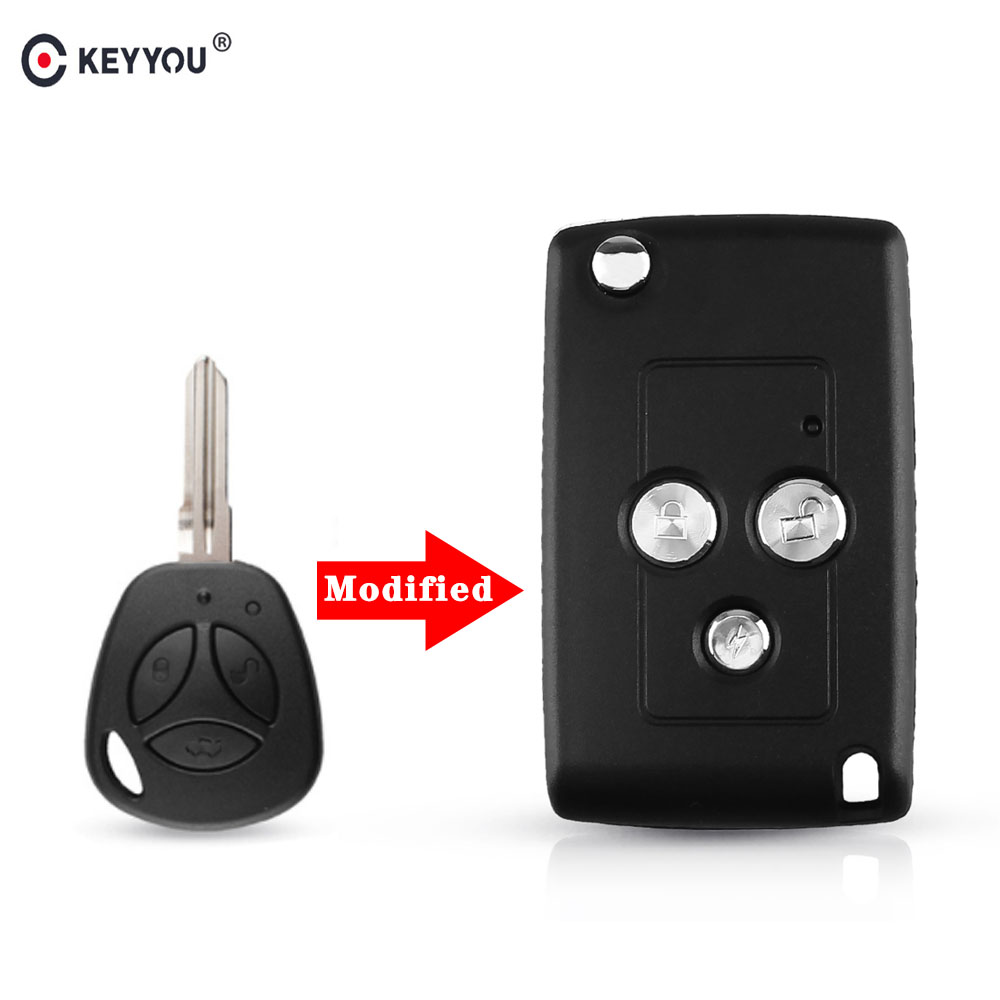 KEYYOU 3 Knoppen Gewijzigd Flip Vouwen Vervanging Auto Blanco Sleutel Shell Voor Lada Afstandsbediening Case Cover Fob