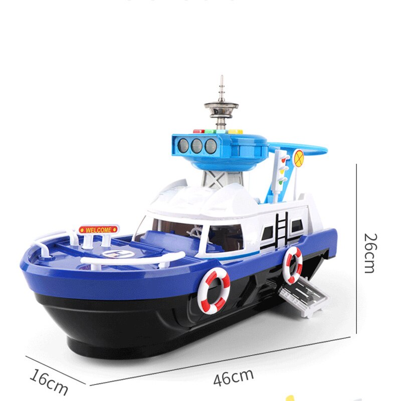 Marine Rescue Fire Boot Kinderen Speelgoed Simulatie Track Inertie Boot Muziek Track Crash Speelgoed Boot Model Niet-Afstandsbediening speelgoed: Blue