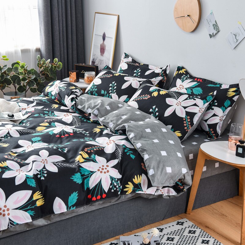 Kinesisk sort dynebetræk 220 x 240 pudebetræk 3 stk,dynebetræk sengebetræk,med blomstermønster sengesæt tæppebetræk, lagen