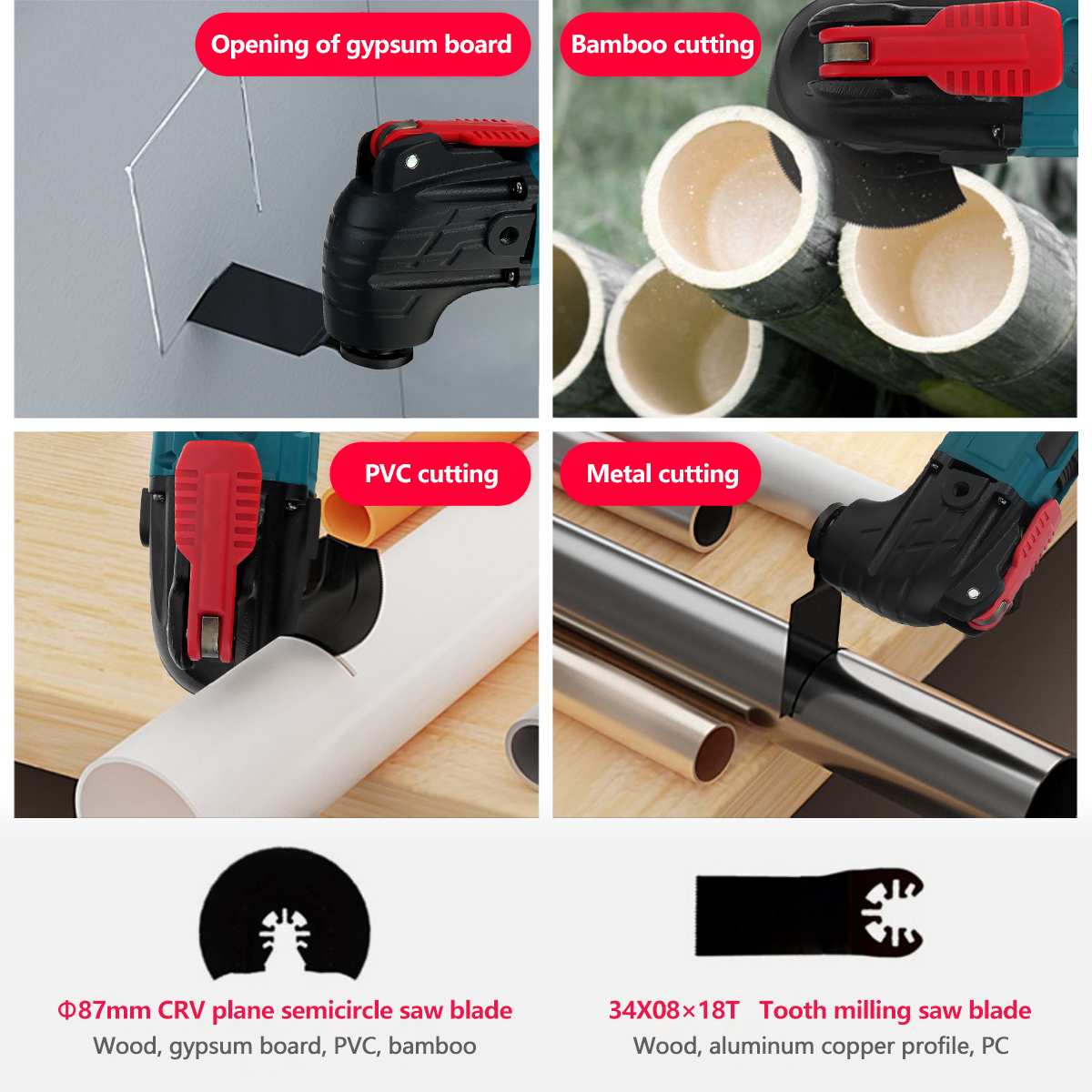 Cordless Powerful Oscillating Multi Tools Home DIY Rechargeable Woodworking Tools 18V Electric Trimmer Saws For Makita battery