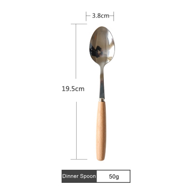 Rustfrit stål bestik træskaft middagsgaffel dessertske kniv kaffe teske frugtgafler køkkenservice tilbehør: H-middagsske