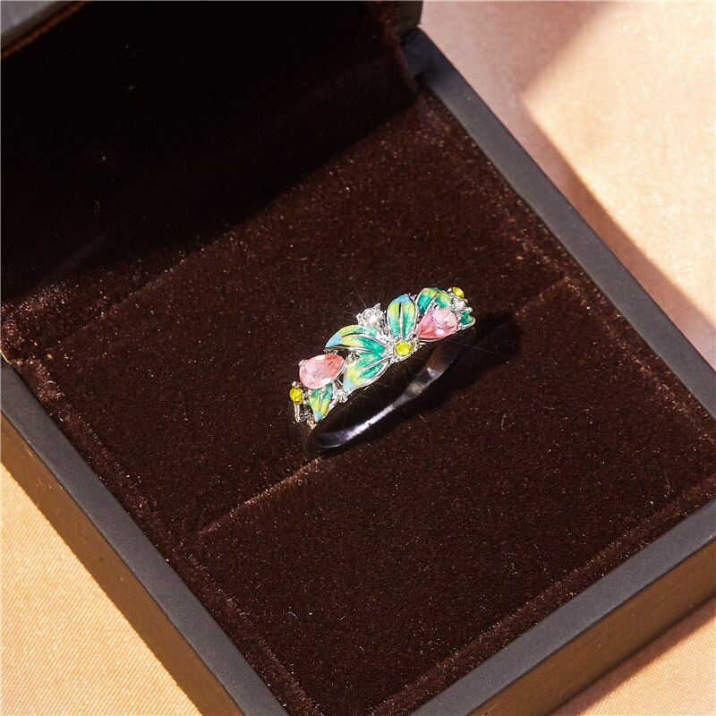 exquisit und elegante grüNe blatt zirkon Ring frauen romantische hochzeit bankett charme schmuck valentinstag