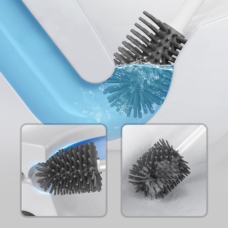 Wall Hung Silicone Toilet Brush Round/square Bathroom Floor Brush with Waterproof Brush Stand Cleaning Toilet Tools