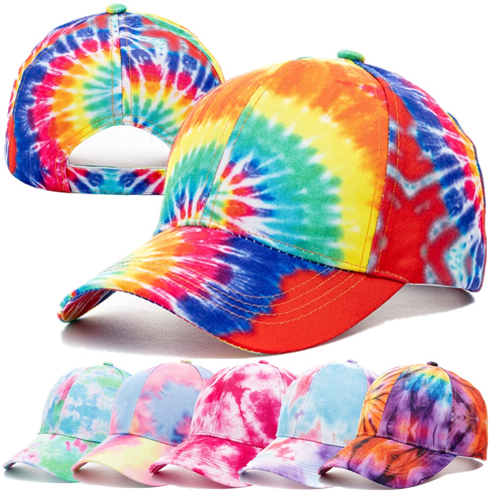 Udendørs afslappet tie dye kasketter til kvinder regnbuefarvet baseballkasket til kvinder streetwear sommerhat