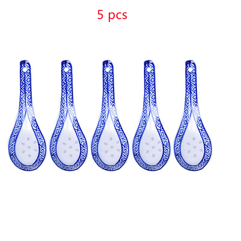 5pcs Chinese Style Ceramic Spoon Blue And White Porcelain Spoon Rice Scoop Spoons Kitchen Tableware: 2273-A-5