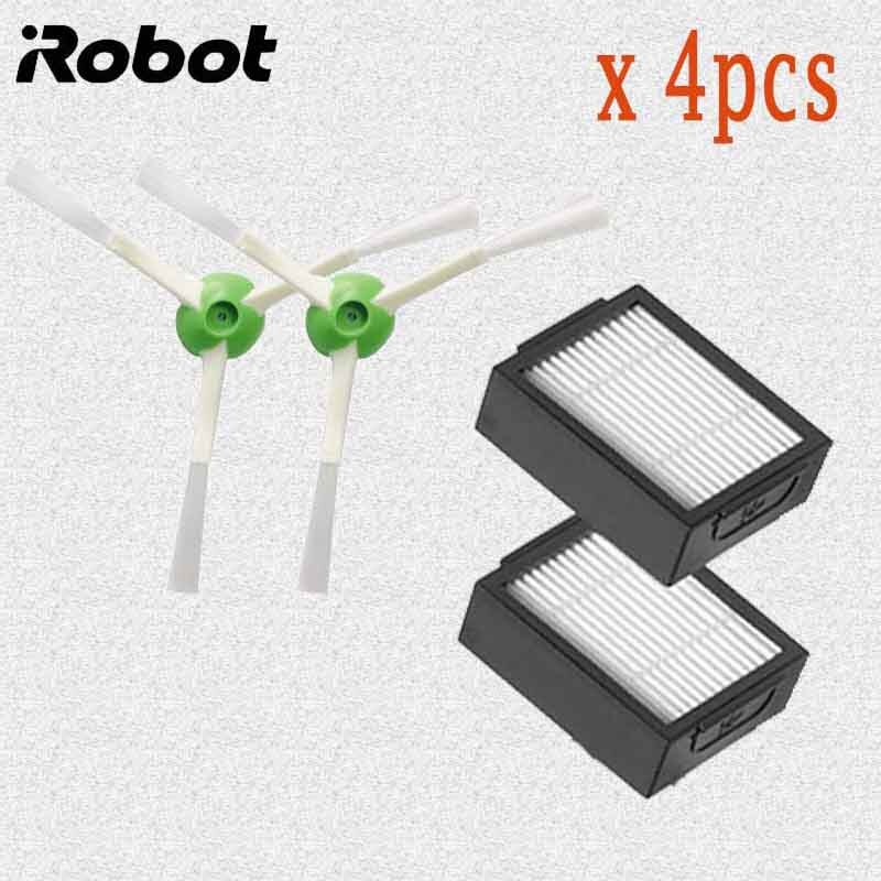 4 * Hepa Filter + 8 * Side Borstel + 4 * Borstel Roll Voor Irobot Roomba I7 E5 E6 ik Serie Robot Stofzuiger Vervangende Onderdelen: 2filter2sidebrush