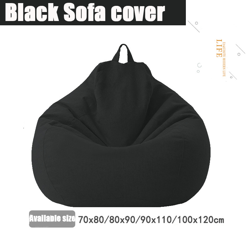 Housse de canapé bouffante sans remplissage, en tissu de lin, siège long, Pouf bouffant, Tatami, Salon: Black-Sofa cover / 80X90cm