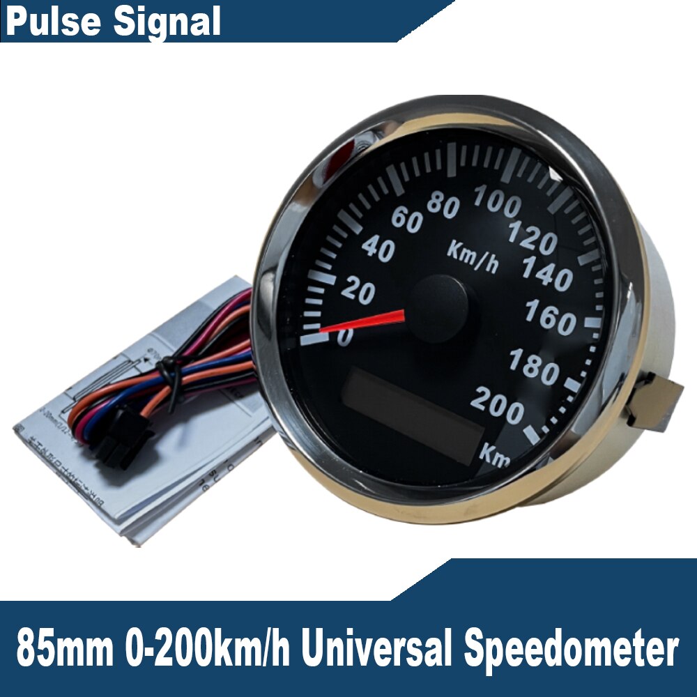 Universal 85mm Speedometer Odometer Speed Gauge 0-120/0-200 km/h for Car Truck Motor Auto with Backlight 12V 24V (Pulse Signal): 200km-BS