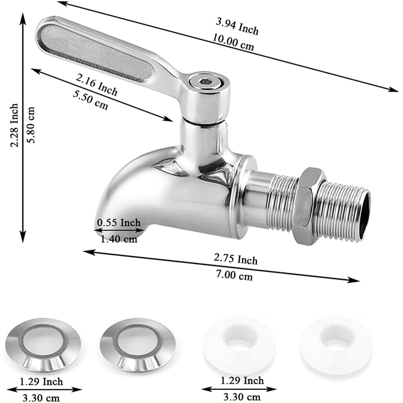 Zapfen-Wasserhahn aus Edelstahl 304, Wasserhahn für Bier, Saft, Getränke, Getränke, Weinfass, Spenderhahn, 16 mm, 12 mm