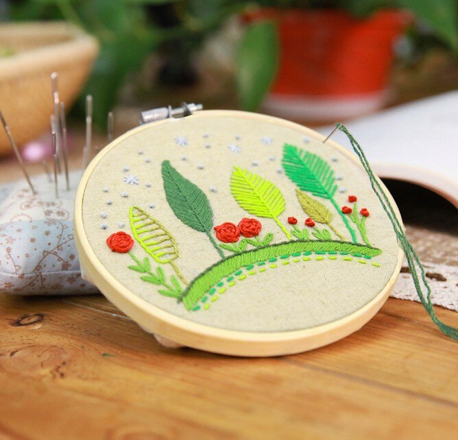 15cm Flower plant Ribbon embroidery kit small multi pictures stamped canvas fabric embroidery needlework home decoration: A