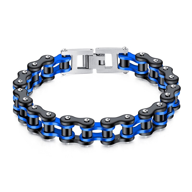 Hommes bracelet punk hommes bleu moteur vélo chaîne titane acier inoxydable locomotive vélo vélo chaîne bracelets bijoux: black blue