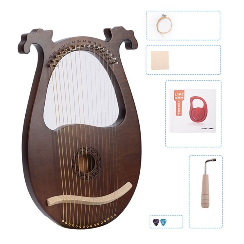 Lyre Harp, 16 String Mahogany Body String Instrument Body Instrument with Tuning Wrench and Spare Strings