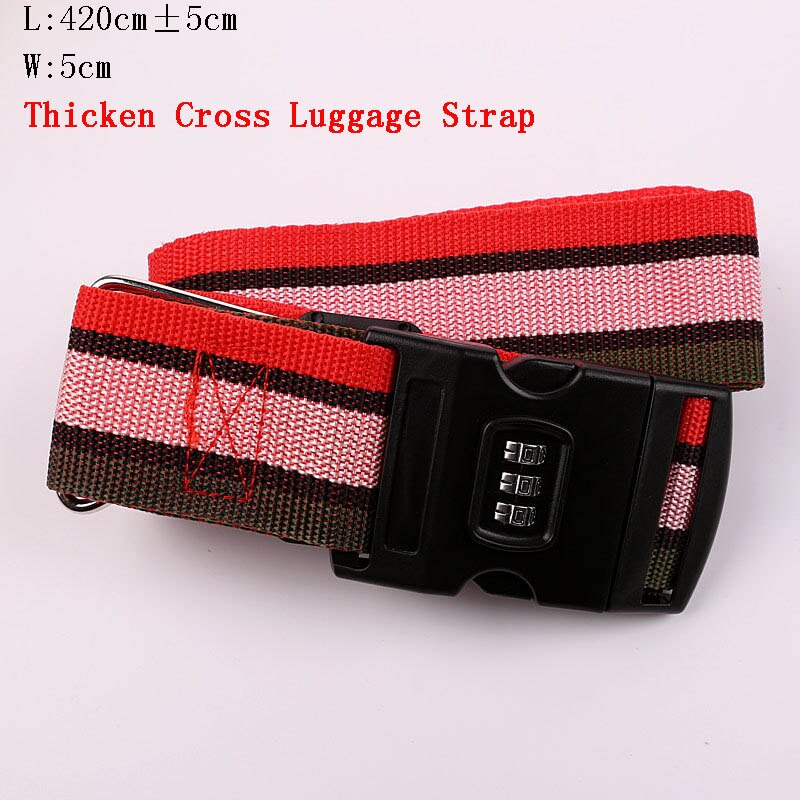 Adjustable 420CM Luggage Strap Travel Accessories Cross Belt Packing Suitcase Nylon 3 Digits Password Lock Buckle Strap Belt Tag: Four Color