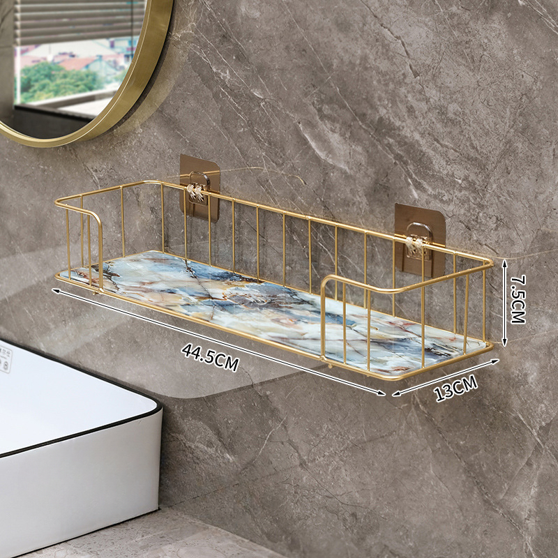 Luxuriöses Badezimmerregal ohne Bohren, Eisen-Wandregal mit Glasplatte Ich bin Marmor-Stil, machen-hoch-Aufbewahrungsregal, Badezimmer-Accessoires