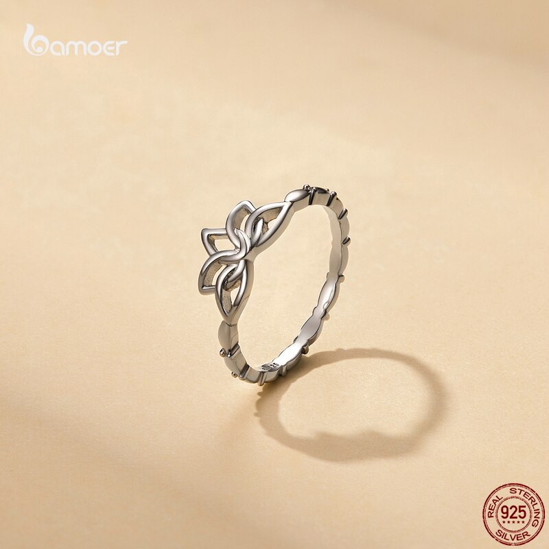 Bamoer Zomer Verse Lotus 925 Zilveren Ring Voor Vrouwen 100% 925 Sterling Zilver Elegante Bloem Ring Trendy All-Match sieraden GAR018