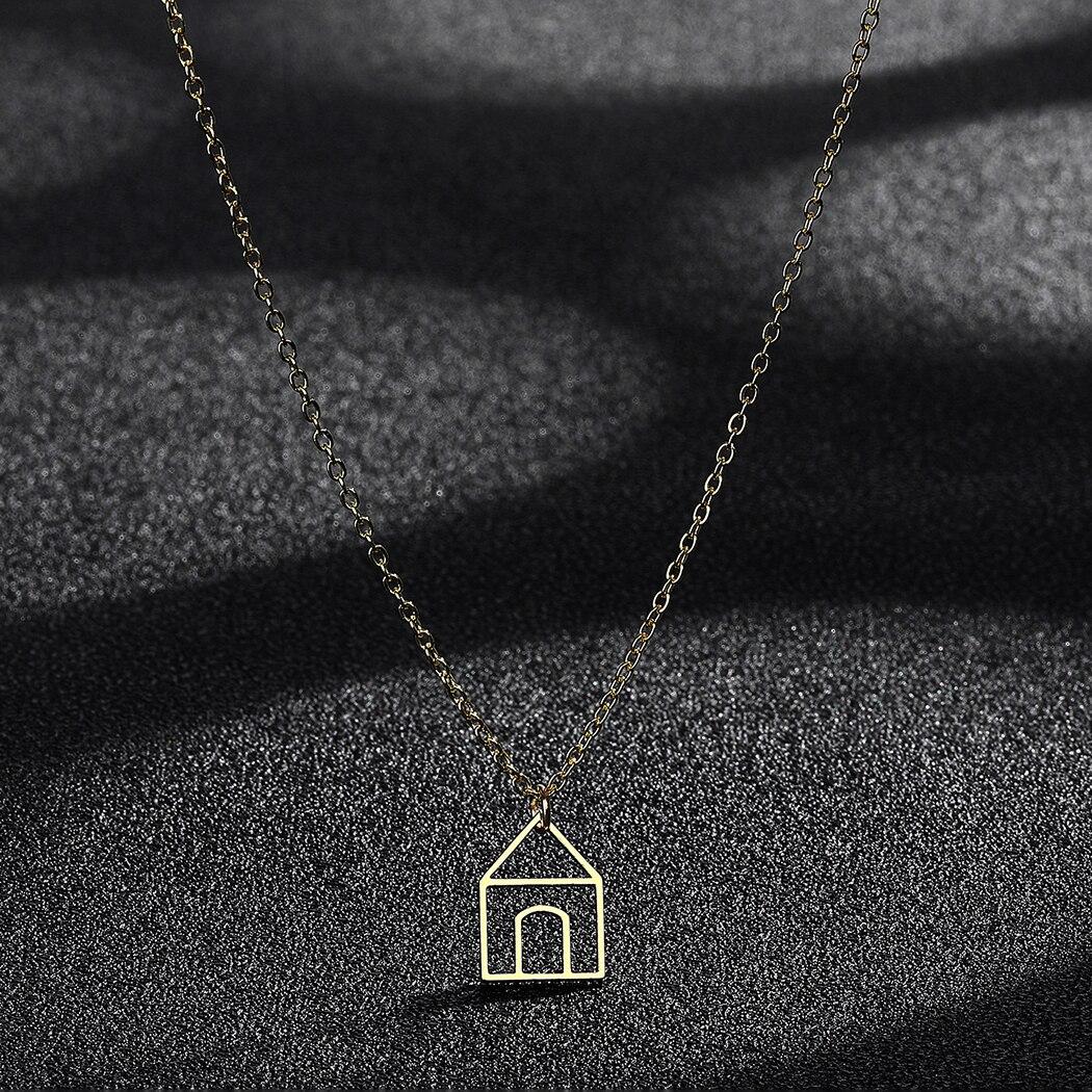 QIMING Minimalistischen Wenig Haus Anhänger Halskette Für Frauen Geometic Schmuck Romantische Hause Einfache Halskette