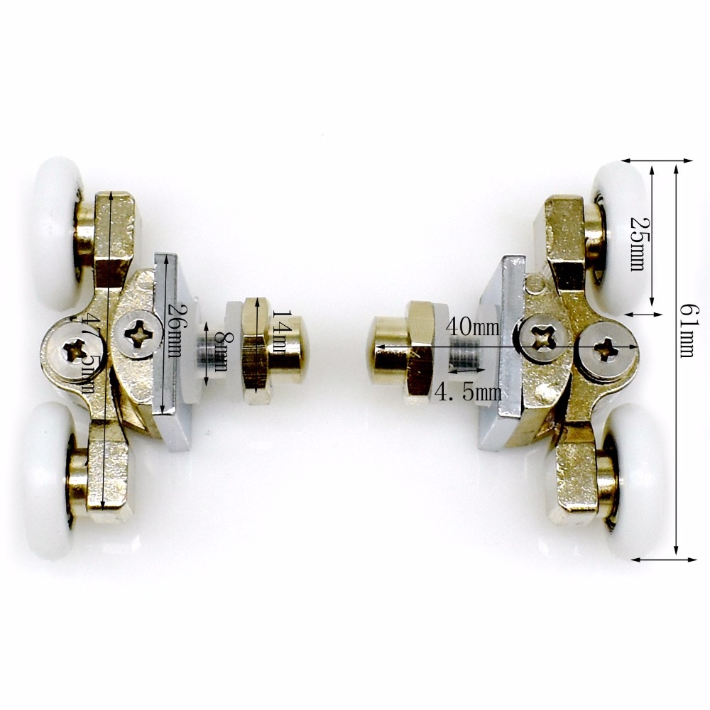 4Pcs 23/25mm Shower Wheels Stainless Steel Brass Shower Pulleys Replacement Door Rollers For Bathroom Fixture Hardware