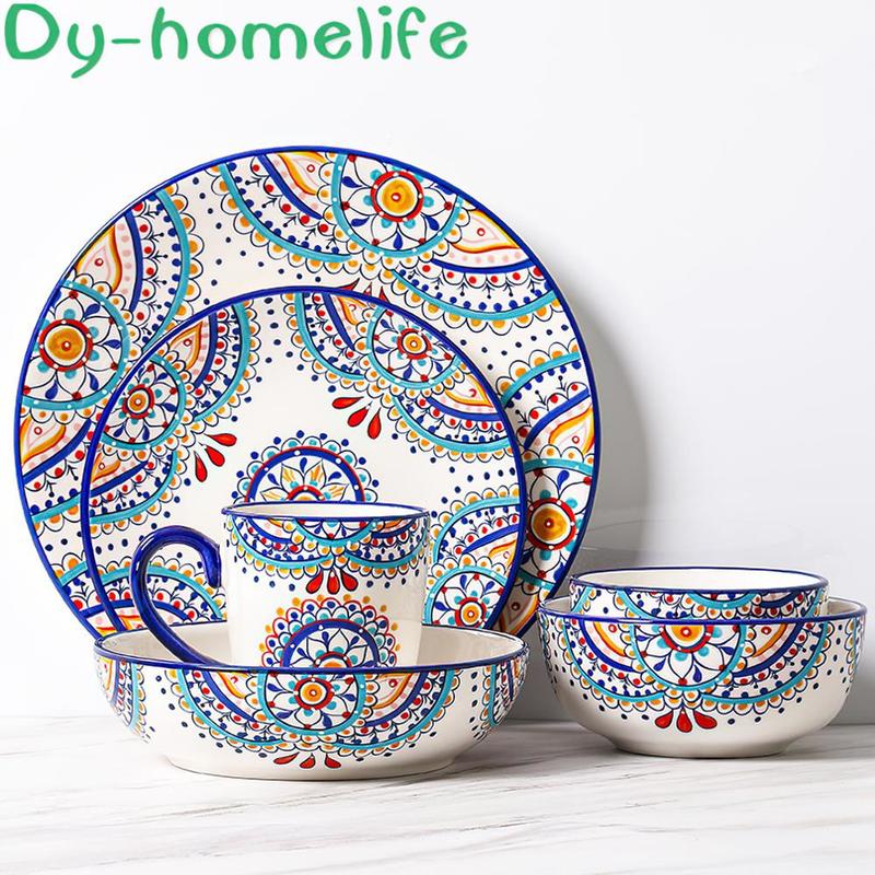Keramisk bestik sæt boheme stil knogle porcelæn tallerken skål fad kop spisestue husholdning køkkenudstyr bordservice