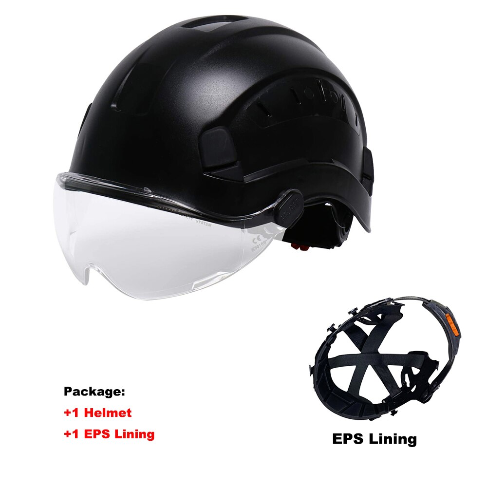 Veiligheid Helm Met Bril Oorbeschermer Voering Set Bouw Hard Hoed Abs Beschermende Motorhelmen Werk Cap Outdoor: L Safety Helmet Set