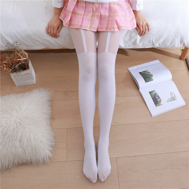 Pantimedias sexys de nailon para mujer, medias con lazo, Lolita, pantimedias de rejilla sin costuras, medias femeninas de estilo japonés, negro: Azul cielo