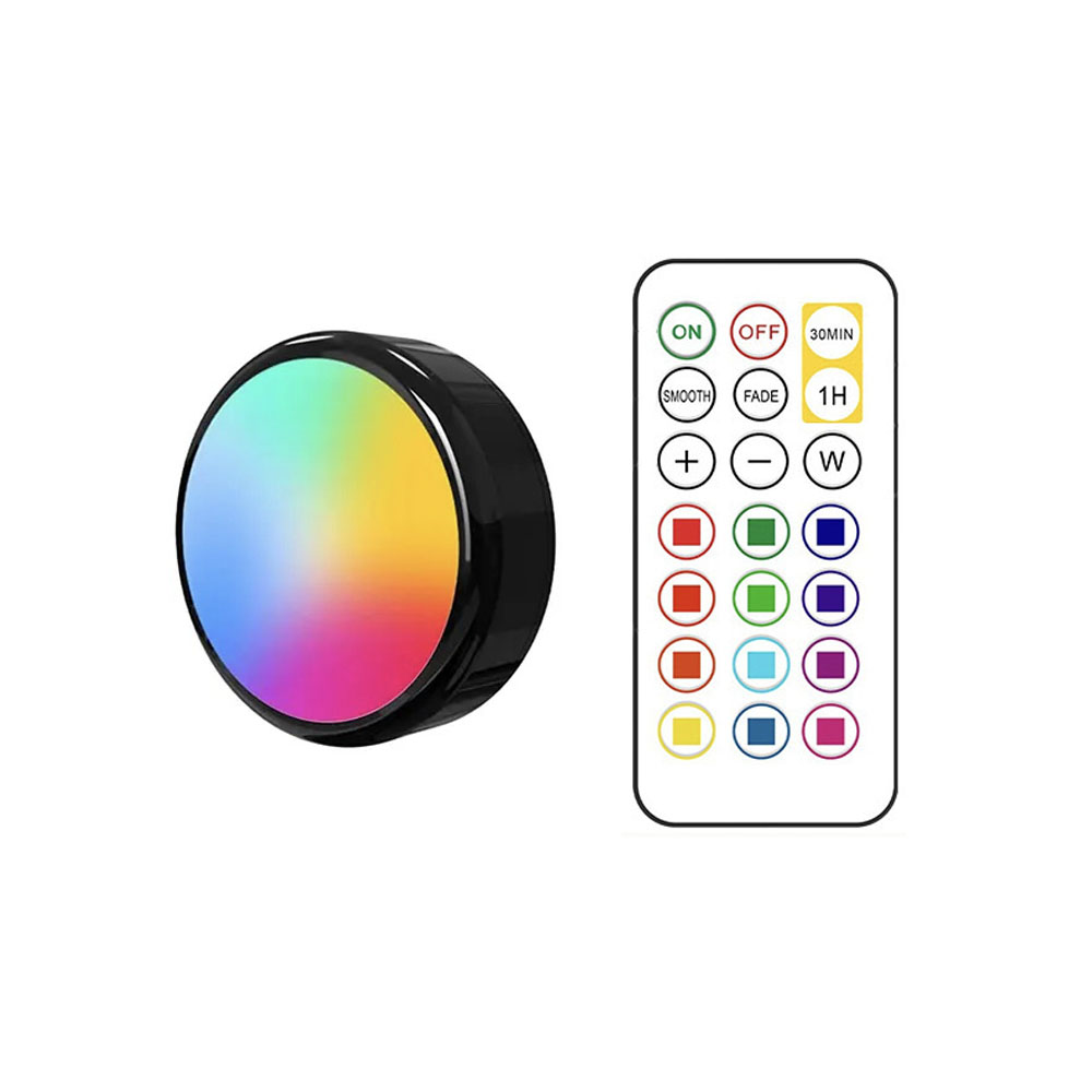 RGBW LED Puck luces nocturnas Control remoto regulable debajo del gabinete luz con pilas lámpara de empuje inalámbrica armario de cocina: Colorful