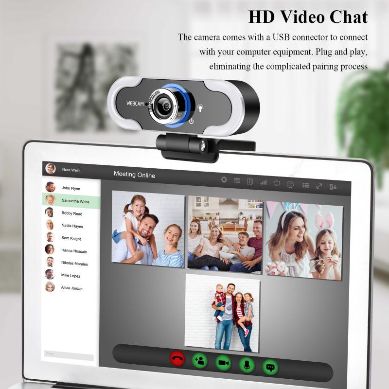 HD 1080P Webcam With Microphone PC Laptop Desktop USB Webcams With LED Light For Computer With LED Touch Function