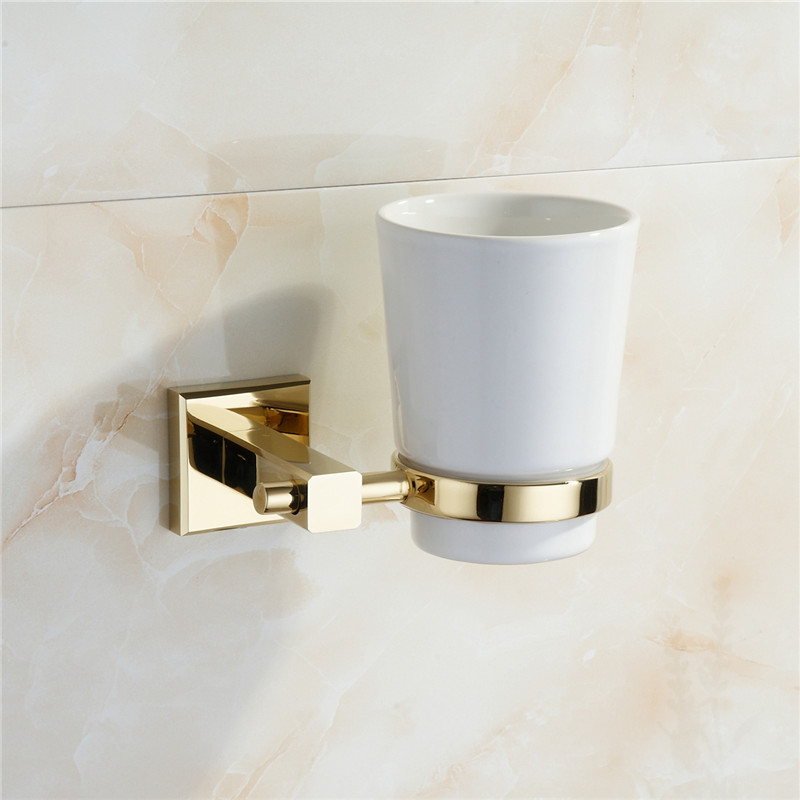 Guldbægerholder messing badeværelse keramisk tandbørsteholder krom finish moderne stil