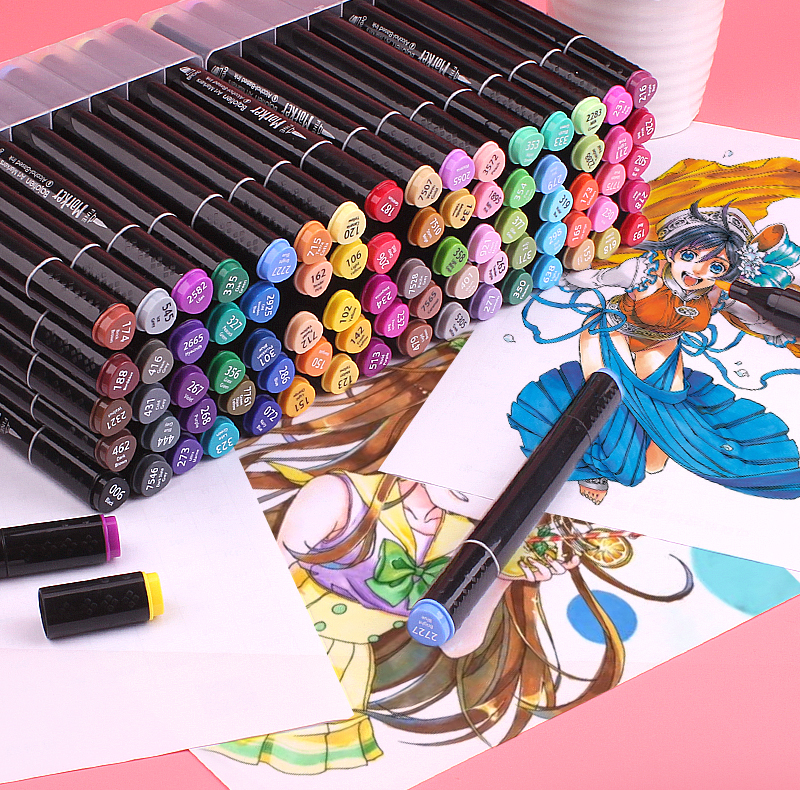 12/40/60/80Pcs Alcohol Dual Tip Marker Pens Manga Drawing Markers Pen Alcohol Based Brush Pen Art Supplies