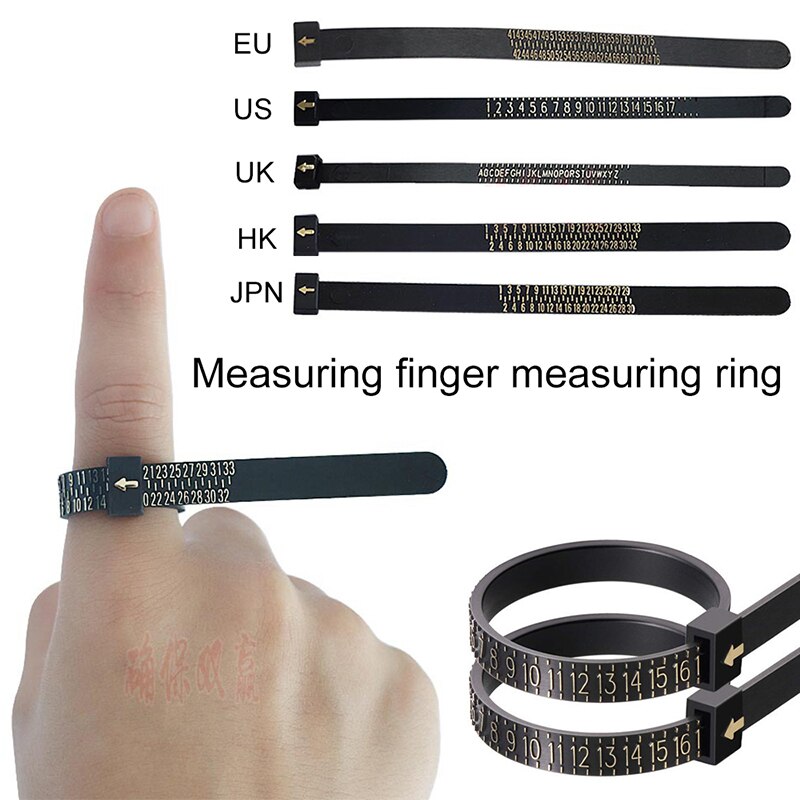 finger størrelse svart ringe måle linjal måle finger standard ringe sirkel oss / Europa / uk teip linjal smykker tilbehør