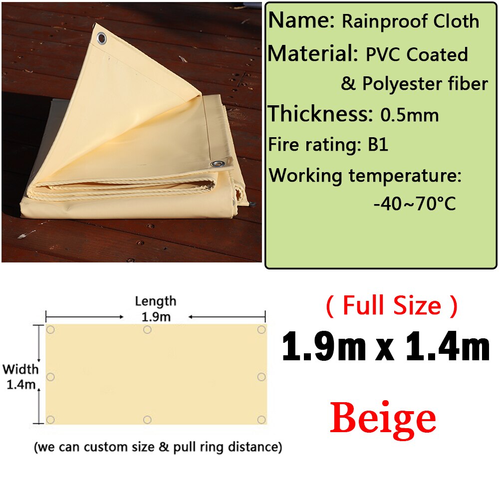 600GSM Rainproof Cloth PVC Coated Tarpaulin Outdoor Pavilion Waterproof Cloth Garden Awning Shade Sail Car Shed Rainproof Cloth: Beige 1.9x1.4m