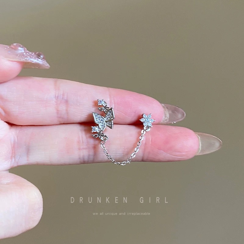 1 Uds. Orejas y tachuelas perforadas Y2K estilo gótico cadena de circón 316L acero inoxidable hueso del oído uñas mujeres joyería Punk: Zinc negro plateado