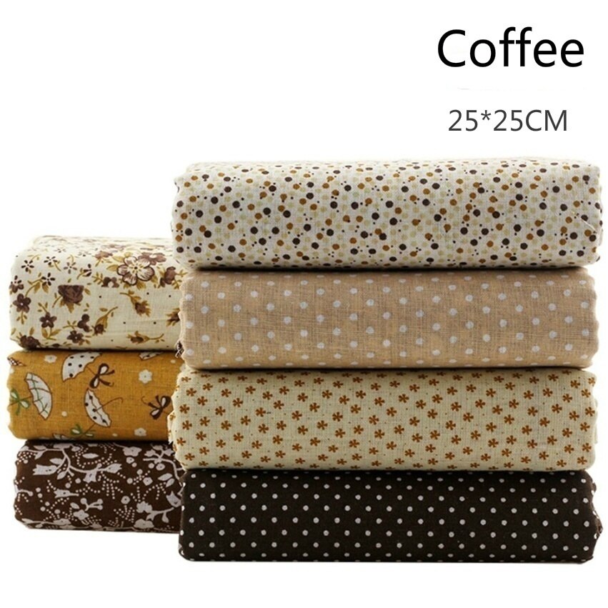 7Pcs/set Square Assorted Pre-Cut Cotton Quilt Fabric Floral Fabric DIY Craft Sewing 25x25cm: Coffee