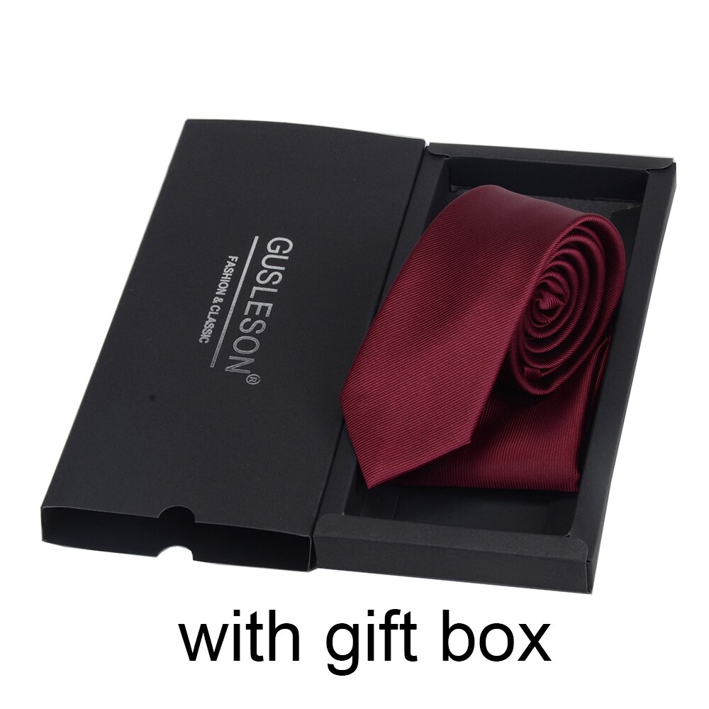 GUSLESON Slim Men Tie Pocket Square Set 6cm Skinny Necktie Red Yellow Green Ties With Box Suit Wedding Business: 11