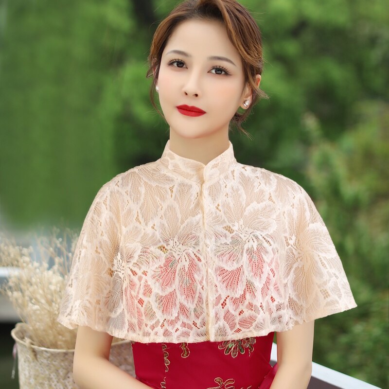 Chal de cuello alto para mujer, chal de encaje Floral, para vestido de noche de graduación, color negro, blanco, champán y rojo