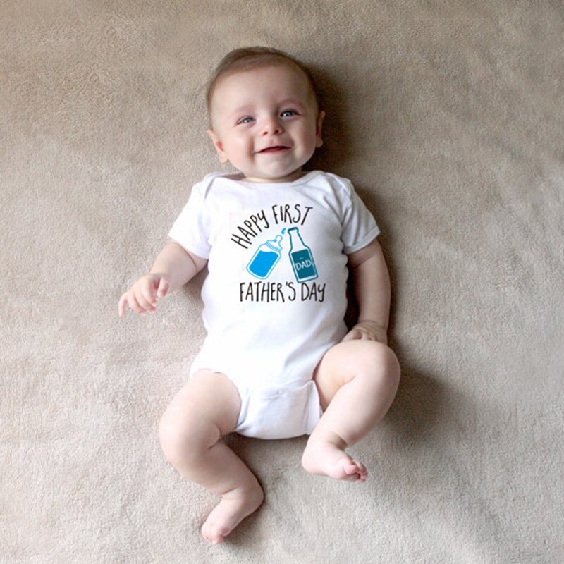 Zomer babykleding, gelukkige eerste vaderdag print baby jongen meisje romper wit katoen korte mouwen babykleding voor papa
