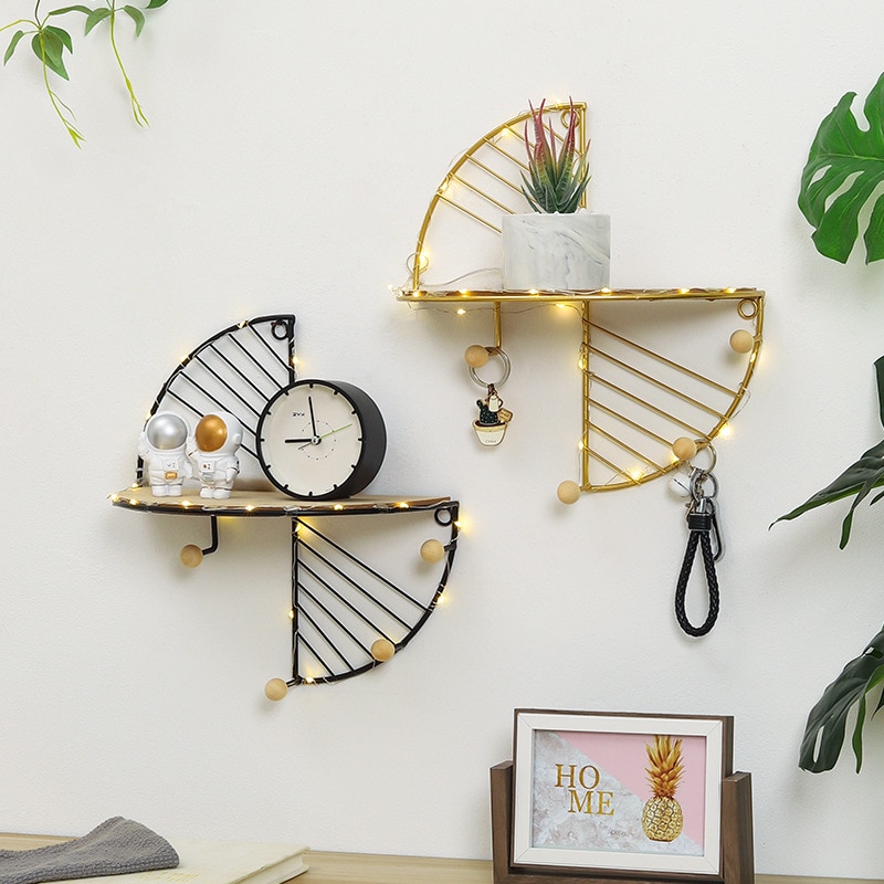 Ijzer En Houten Opslag Mand Met Haken Sector Key Rack Hangers Holder Muur Haak Woondecoratie Hangen Haken Voor toetsen