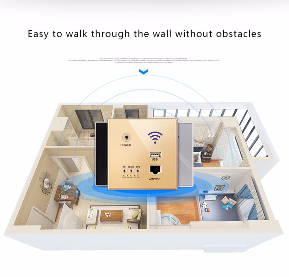 Repetidor extensor WIFI inalámbrico inteligente con relé AP de potencia de 300Mbps y 220V integrado en la pared 2,4 Ghz Router Panel usb rj45 socket
