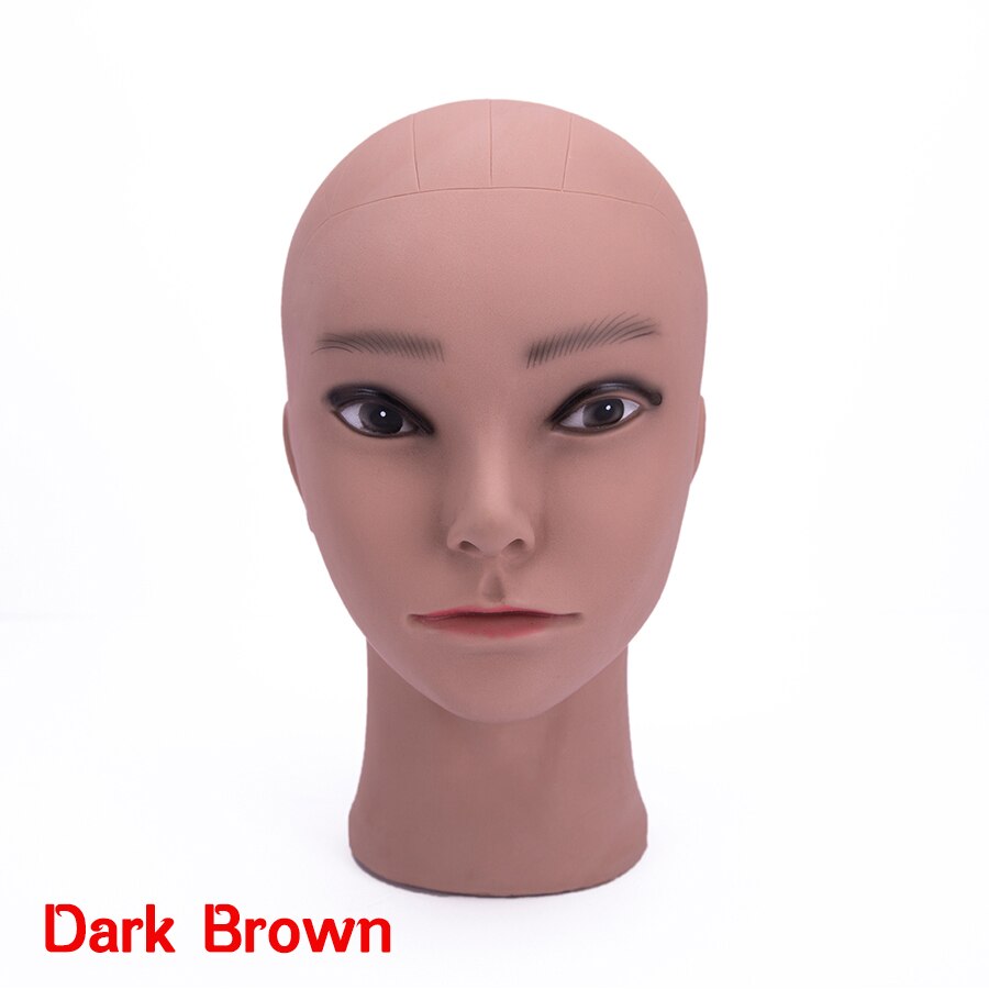 Cabeça de manequim careca do sexo feminino das sanguessugas com suporte profissional cabeça de treinamento careca cabeça de manequim bege e marrom escuro sem cabelo: dark brown