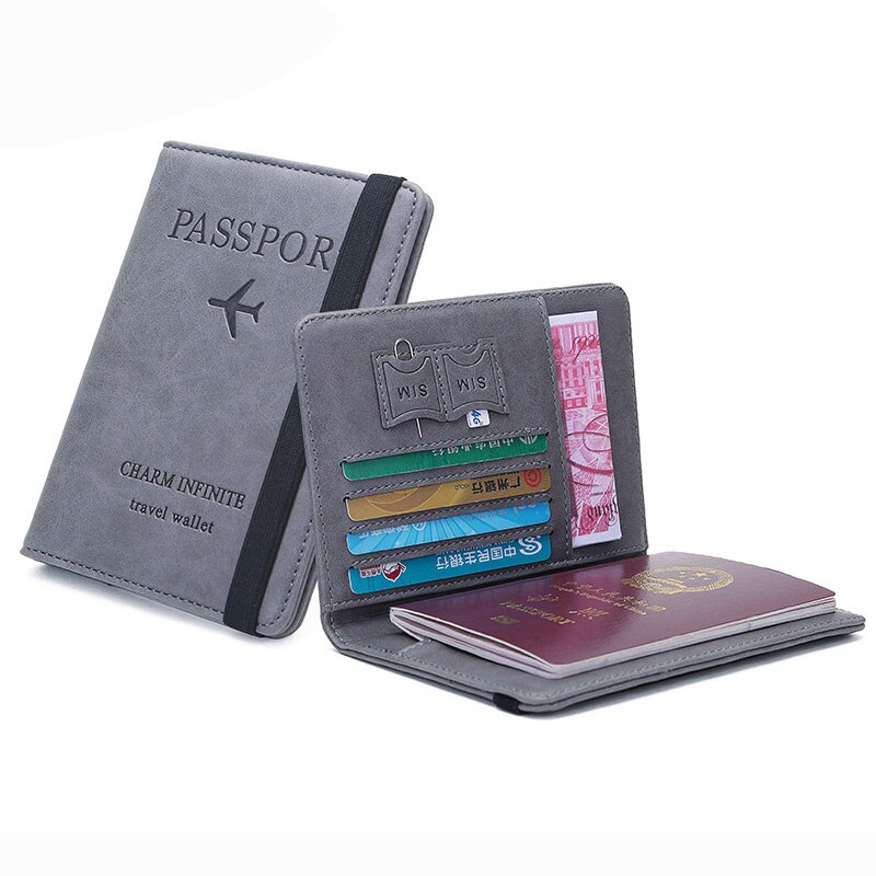 Slim PU Leather Travel Passport Wallet Holder RFID Blocking ID Card Case Cover Portable Purse: Gray