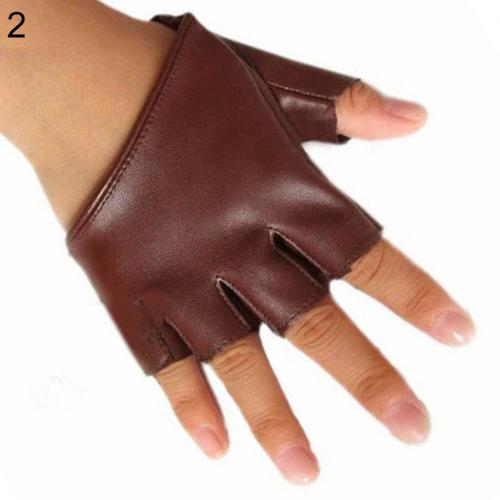 Gloves Women Ladies Half Finger Faux Leather Short-Figures Gloves Half Palm: Coffee